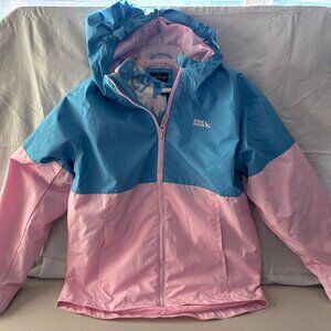 Eddie Bauer girls 3 in 1 lightweight jacket w/ hood, pink & blue, L 14/16 - NWT